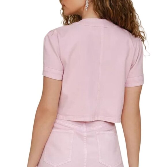 NWT Avec Les Filles Rhinestone-Trim Pink Cropped Denim Shacket L MSRP $129 - Picture 9 of 10